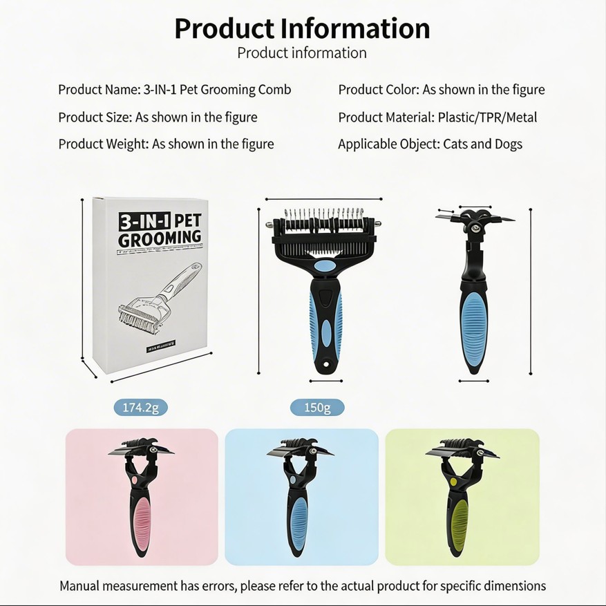 3-in-1 Pet Grooming Brush - Product Dimensions & Specifications 3-in-1 Pet Grooming Brush - Product Dimensions & Specifications