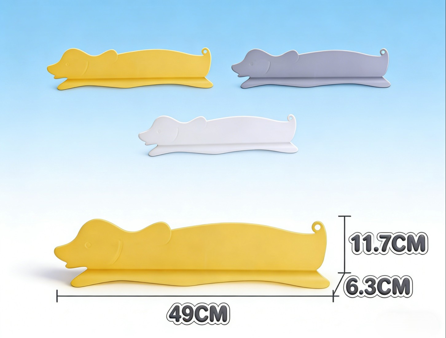 Dog Shaped Sink Splash Guard - Size & Color Options Chart sink splash guard, dog shaped sink guard, product size chart, color options, kitchen anti-splash tools
