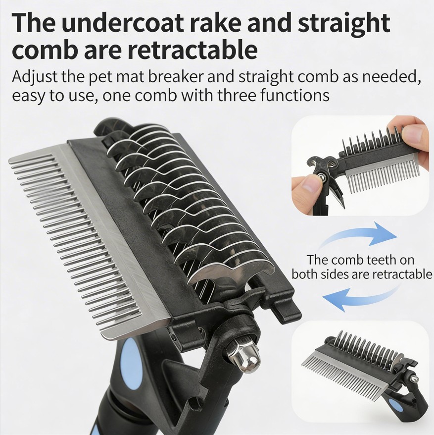 Retractable Pet Grooming Brush - 3 Tools in 1 for Easy Use Retractable Pet Grooming Brush - 3 Tools in 1 for Easy Use